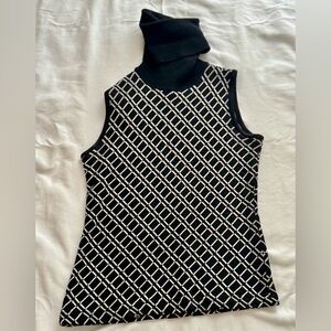 DKNY Black and White Wool Knit Top